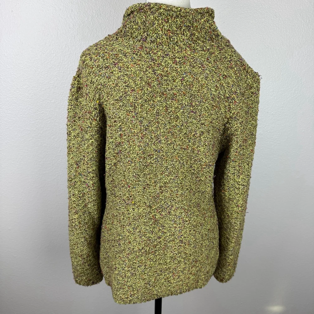 Coldwater Creek Sweater Womens M Green Speckles V-Neck Knit Winter Pullover